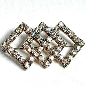 Vintage Art Deco Style Rhinestone Brooch 3 Interlocking Diamond Shapes Cir 1940s